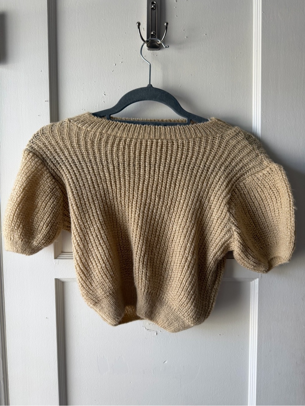 Missguided Beige Ribbed Short-Sleeve Knit Sweater